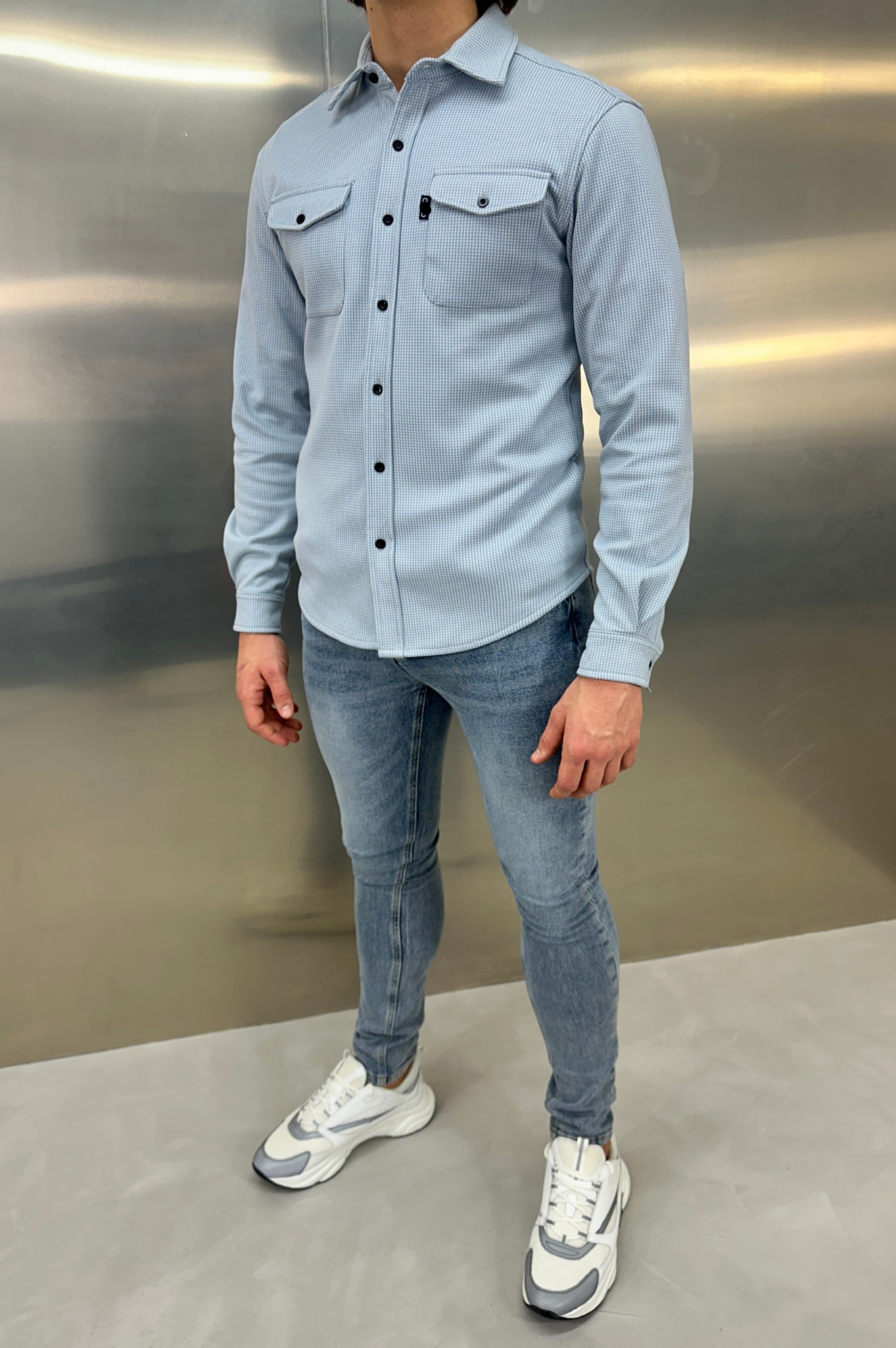 Laurent Garde Houndstooth Overshirt - Denim Blue