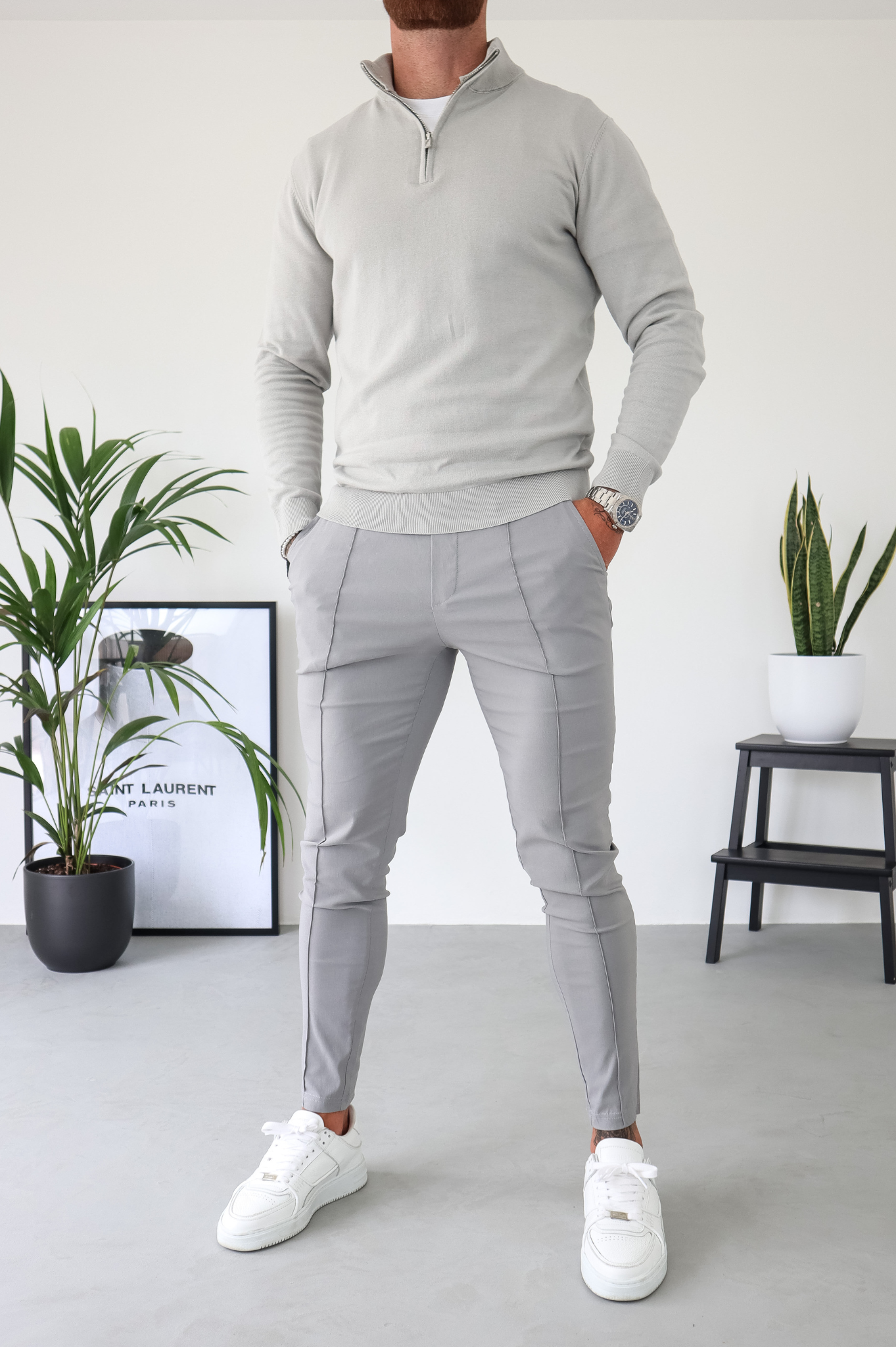 Pull Cotton Egyptian 1/4 Zip Top - Grey
