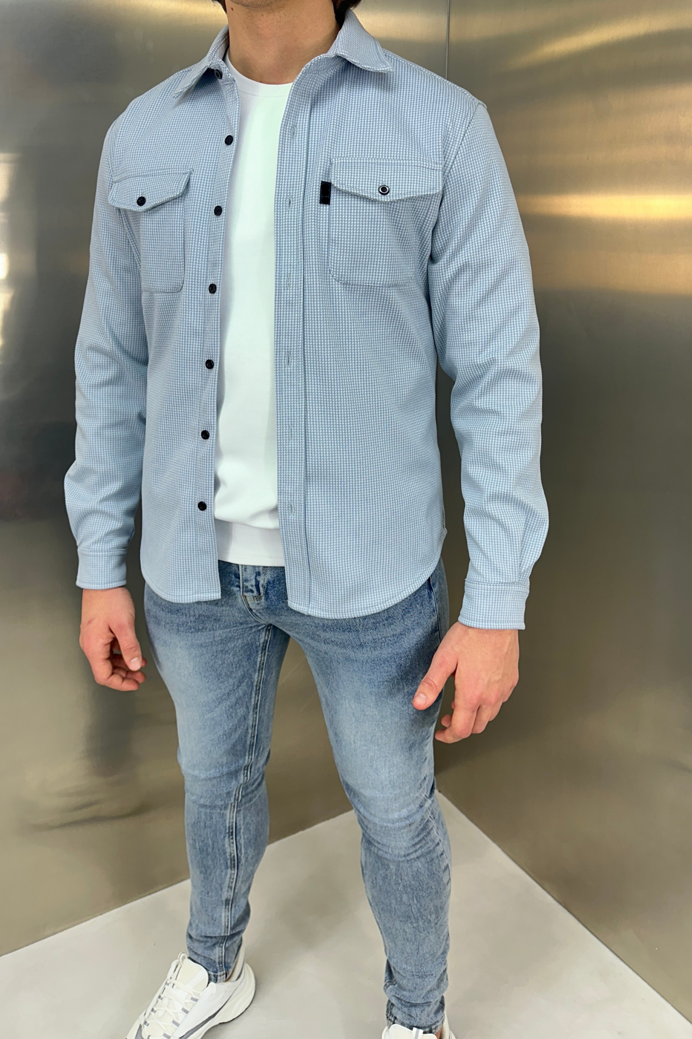 Laurent Garde Houndstooth Overshirt - Denim Blue