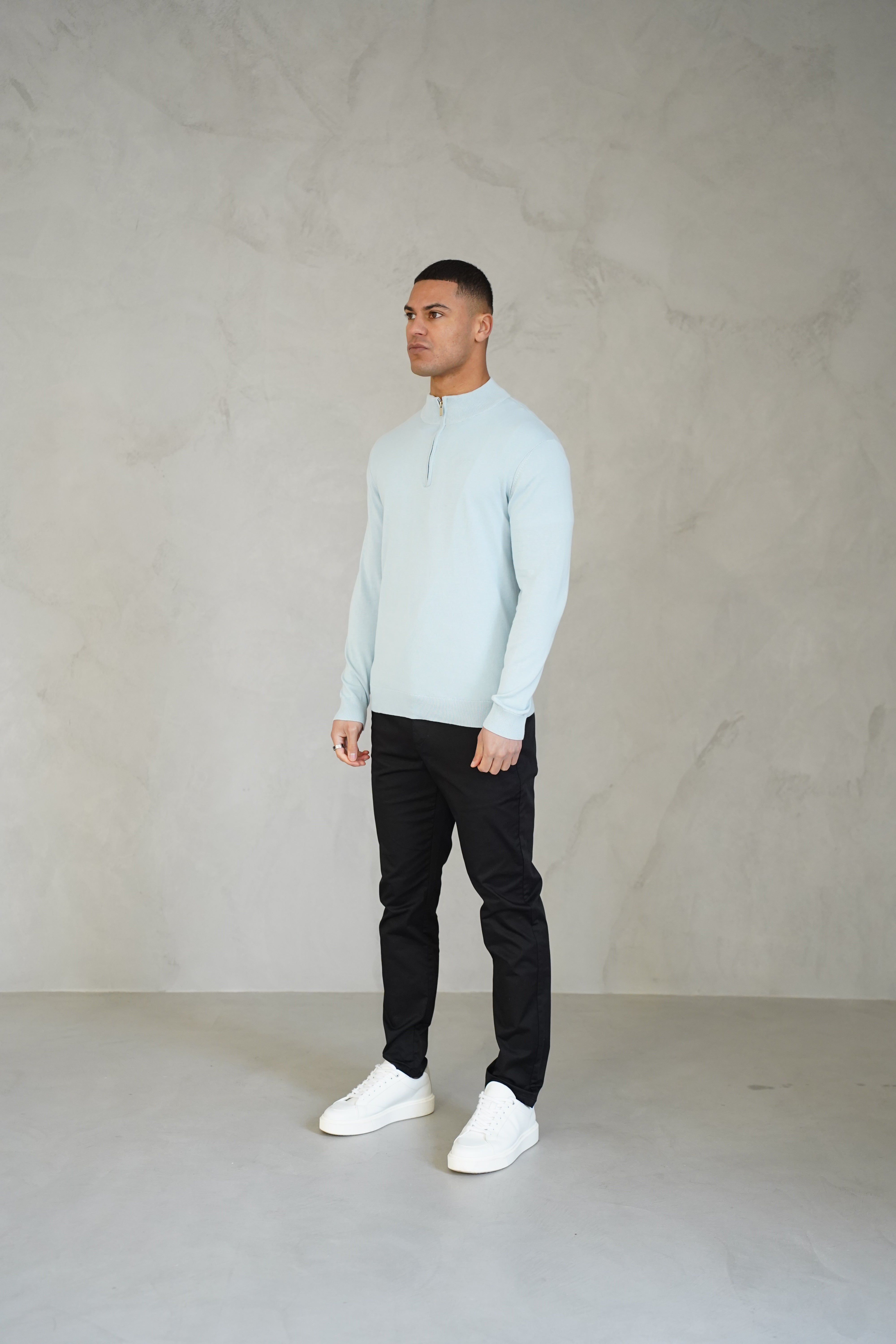 LG Egyptian Cotton 1/4 Zip Top - Sky Blue