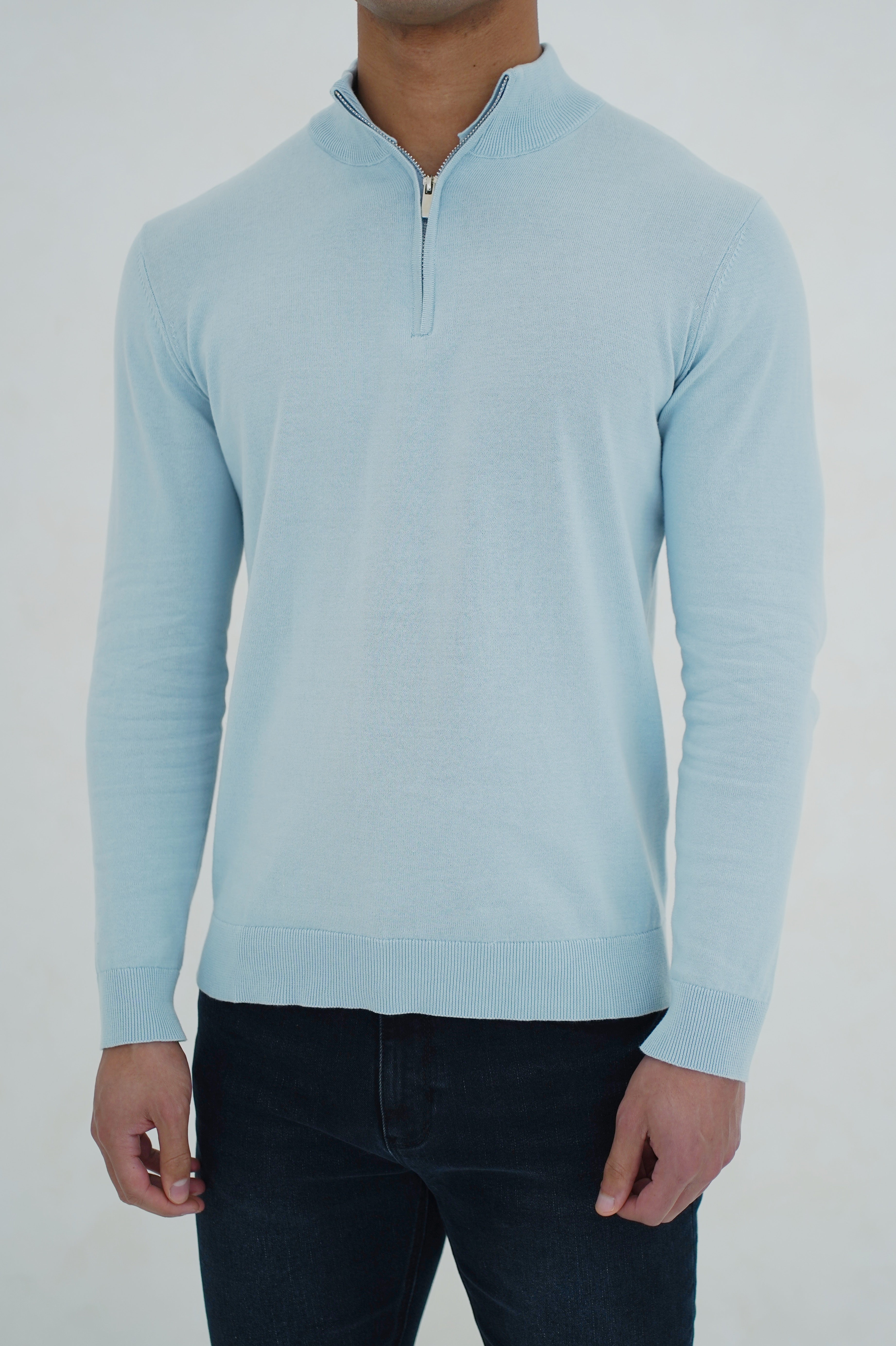 LG Egyptian Cotton 1/4 Zip Top - Sky Blue