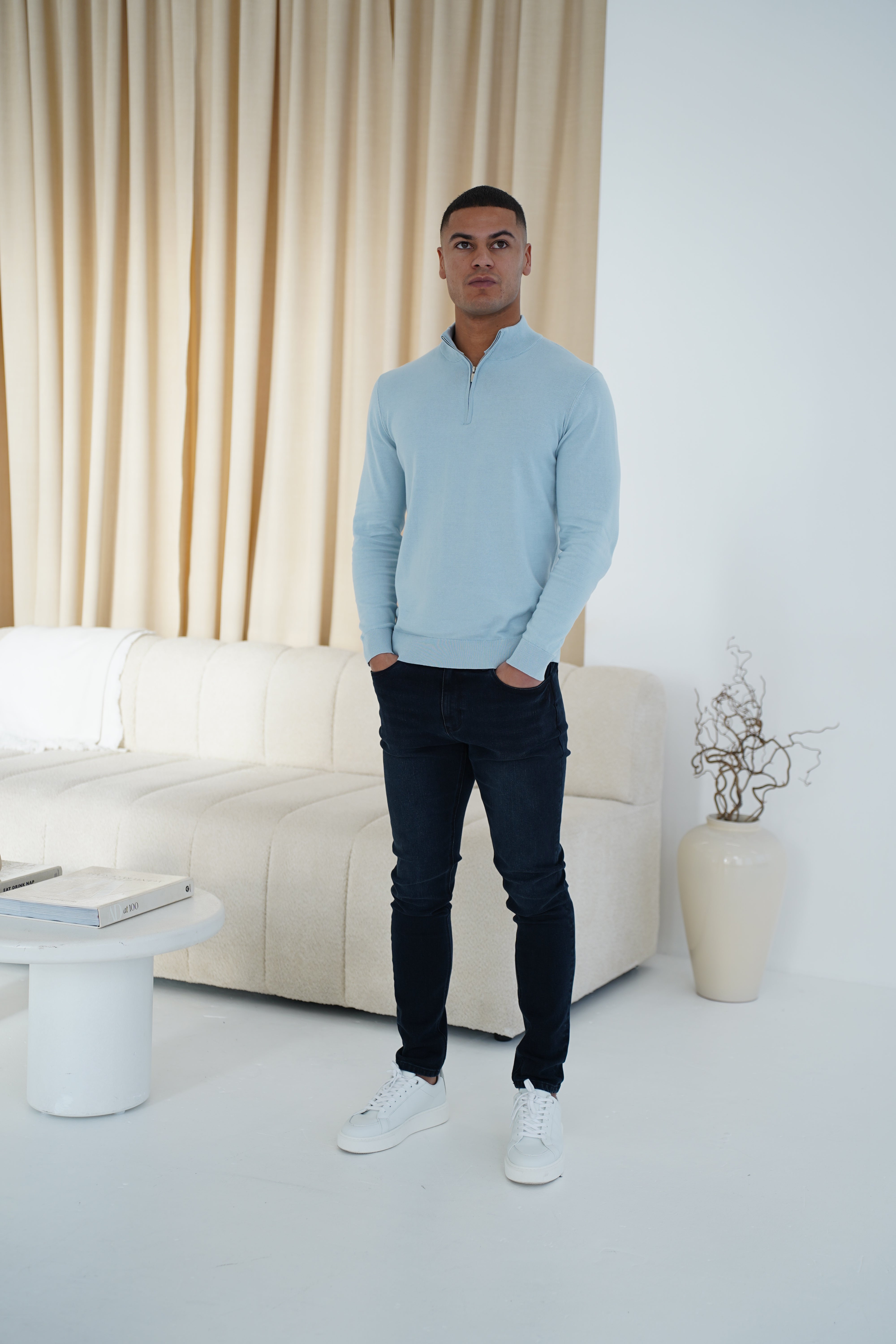 LG Egyptian Cotton 1/4 Zip Top - Sky Blue