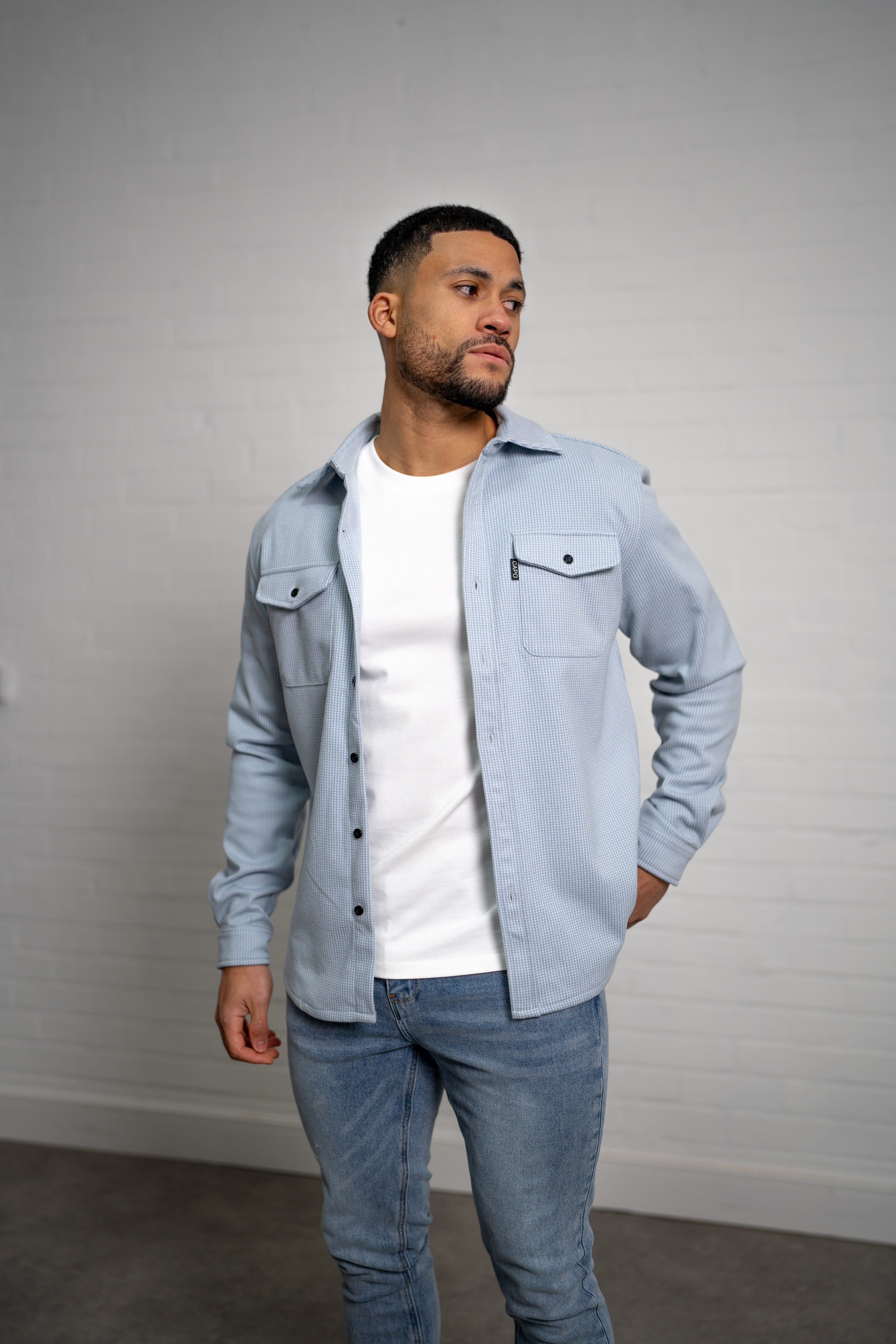 Laurent Garde Houndstooth Overshirt - Denim Blue