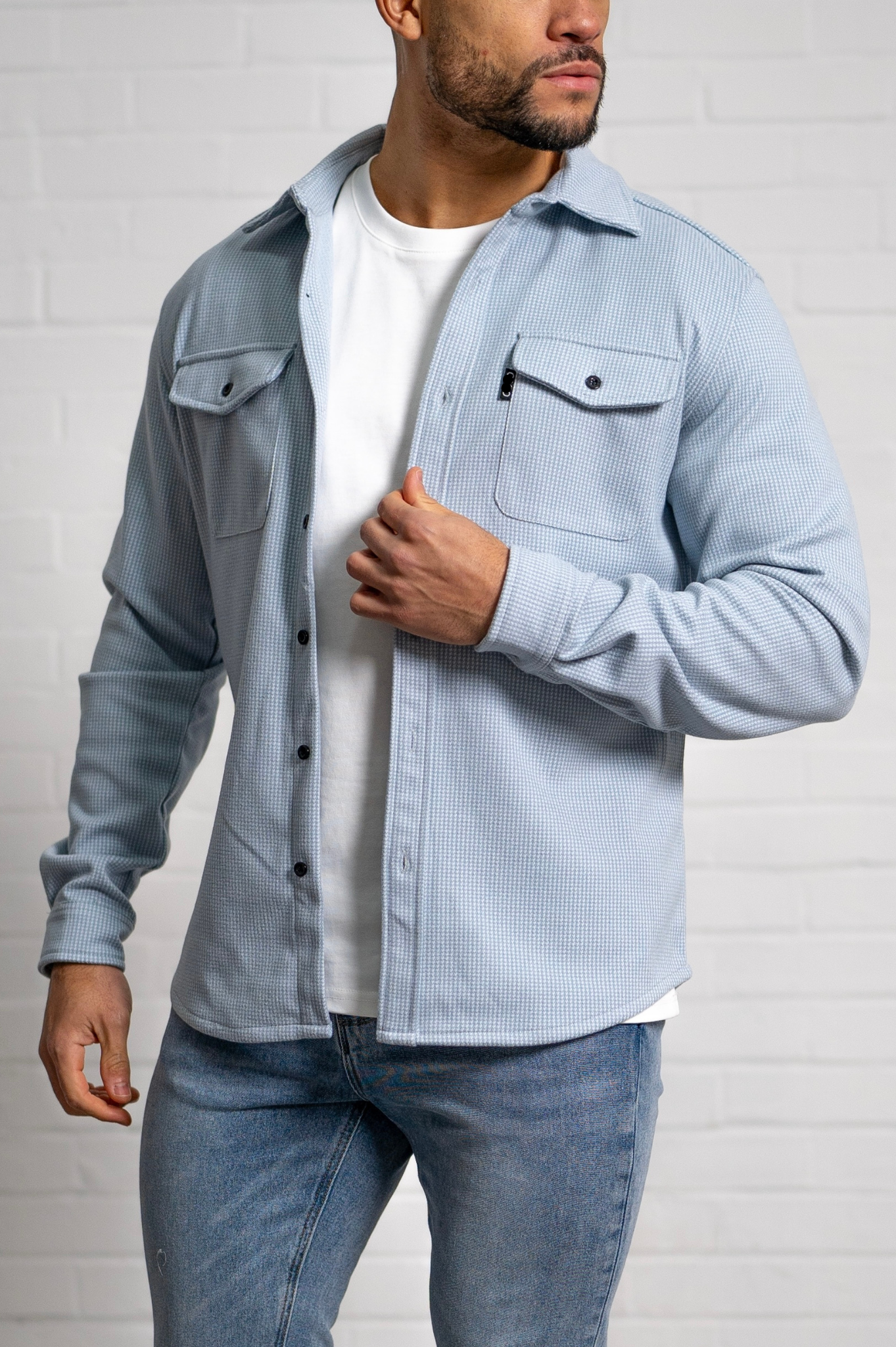 Laurent Garde Houndstooth Overshirt - Denim Blue