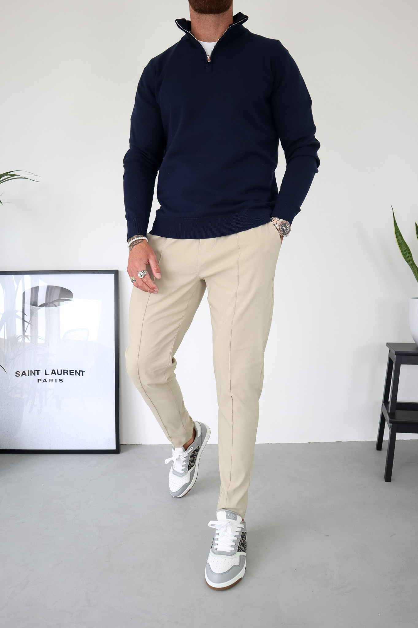 Egyptian Cotton 1/4 Zip Top - Navy Blue