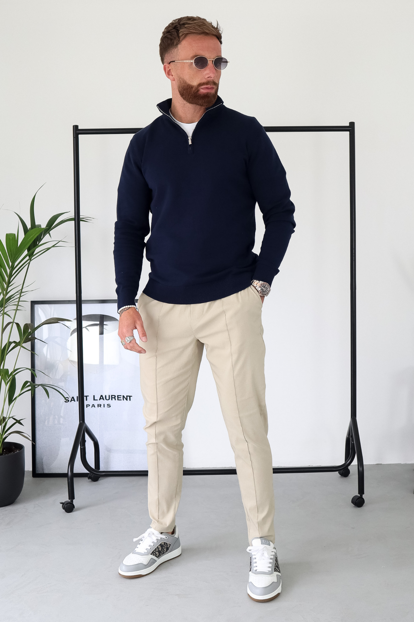 Egyptian Cotton 1/4 Zip Top - Navy Blue