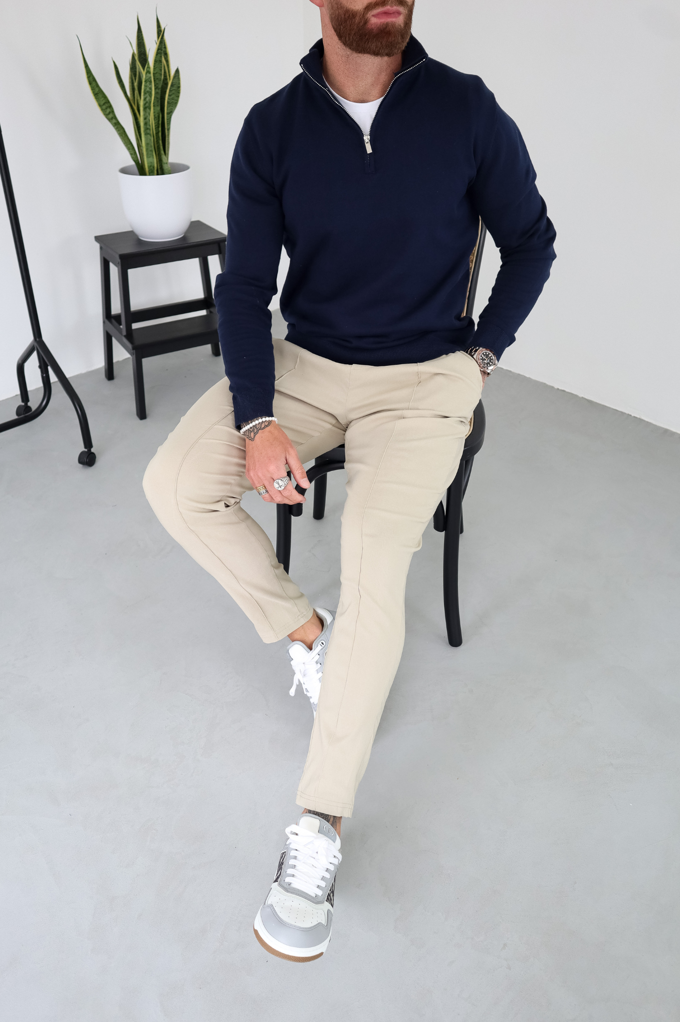 Egyptian Cotton 1/4 Zip Top - Navy Blue