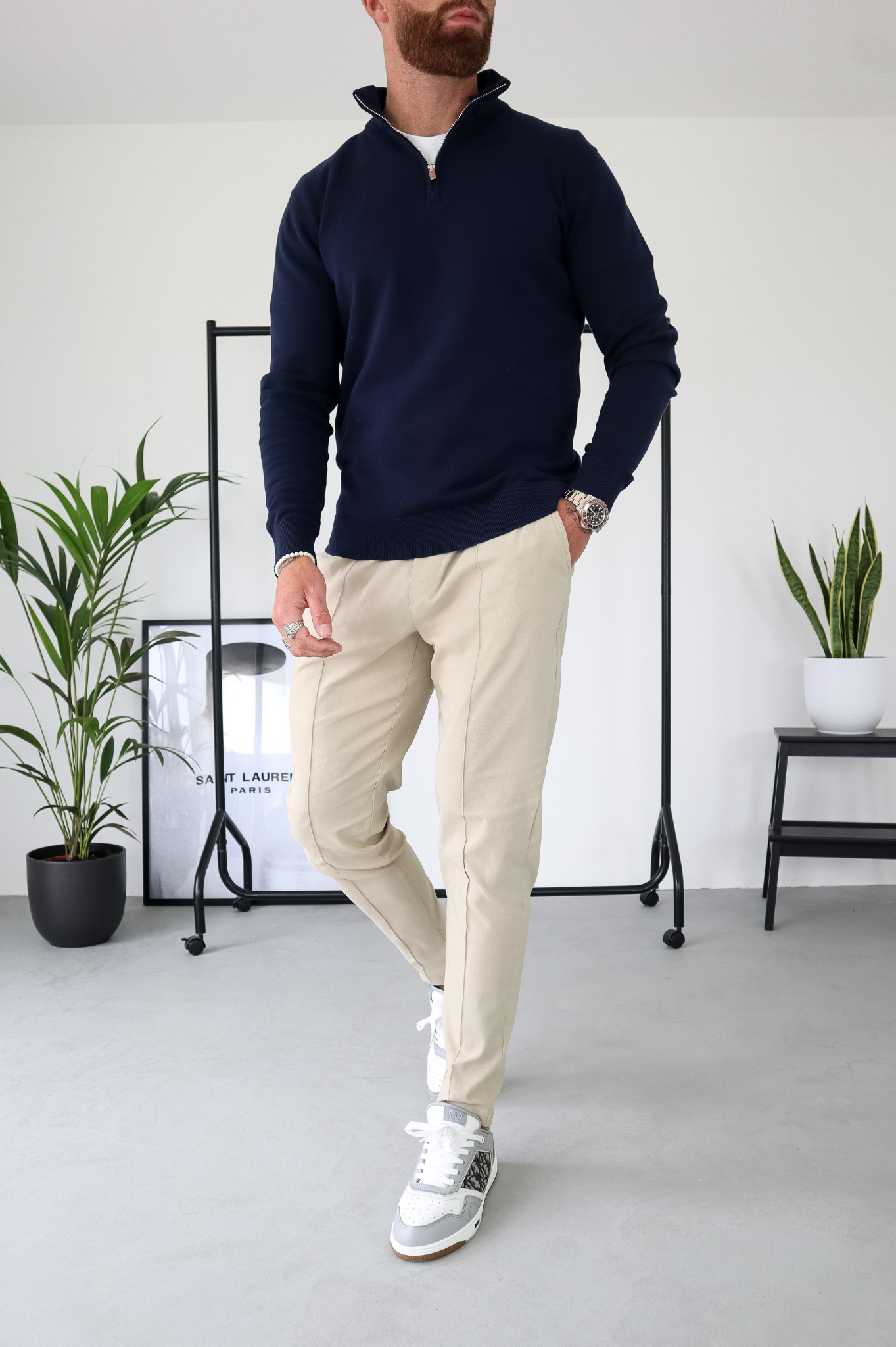 Egyptian Cotton 1/4 Zip Top - Navy Blue