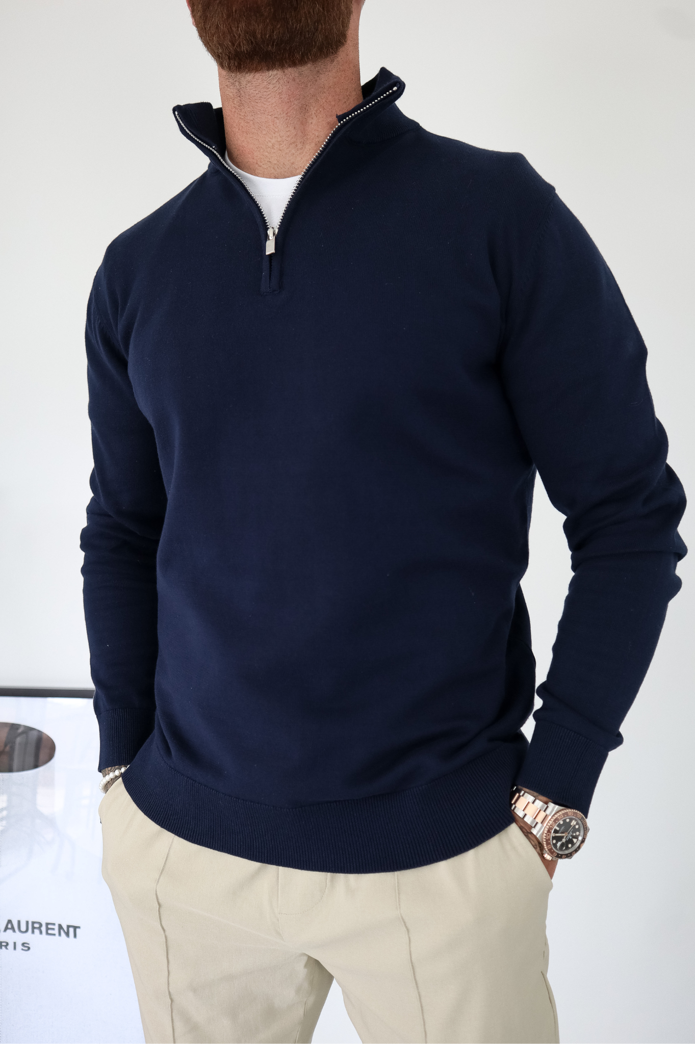 Egyptian Cotton 1/4 Zip Top - Navy Blue