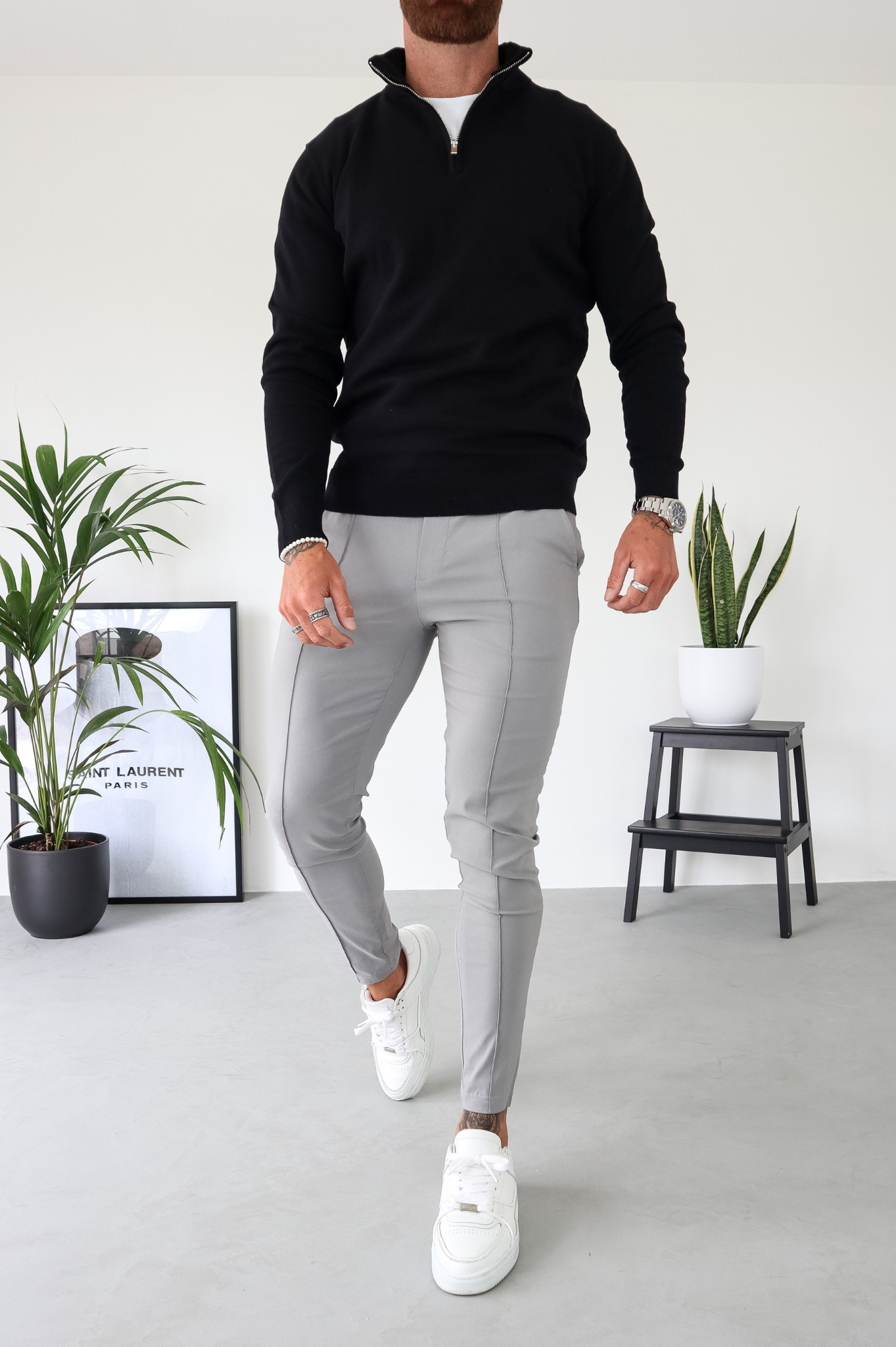 Pull Cotton Egyptian 1/4 Zip Top - Black