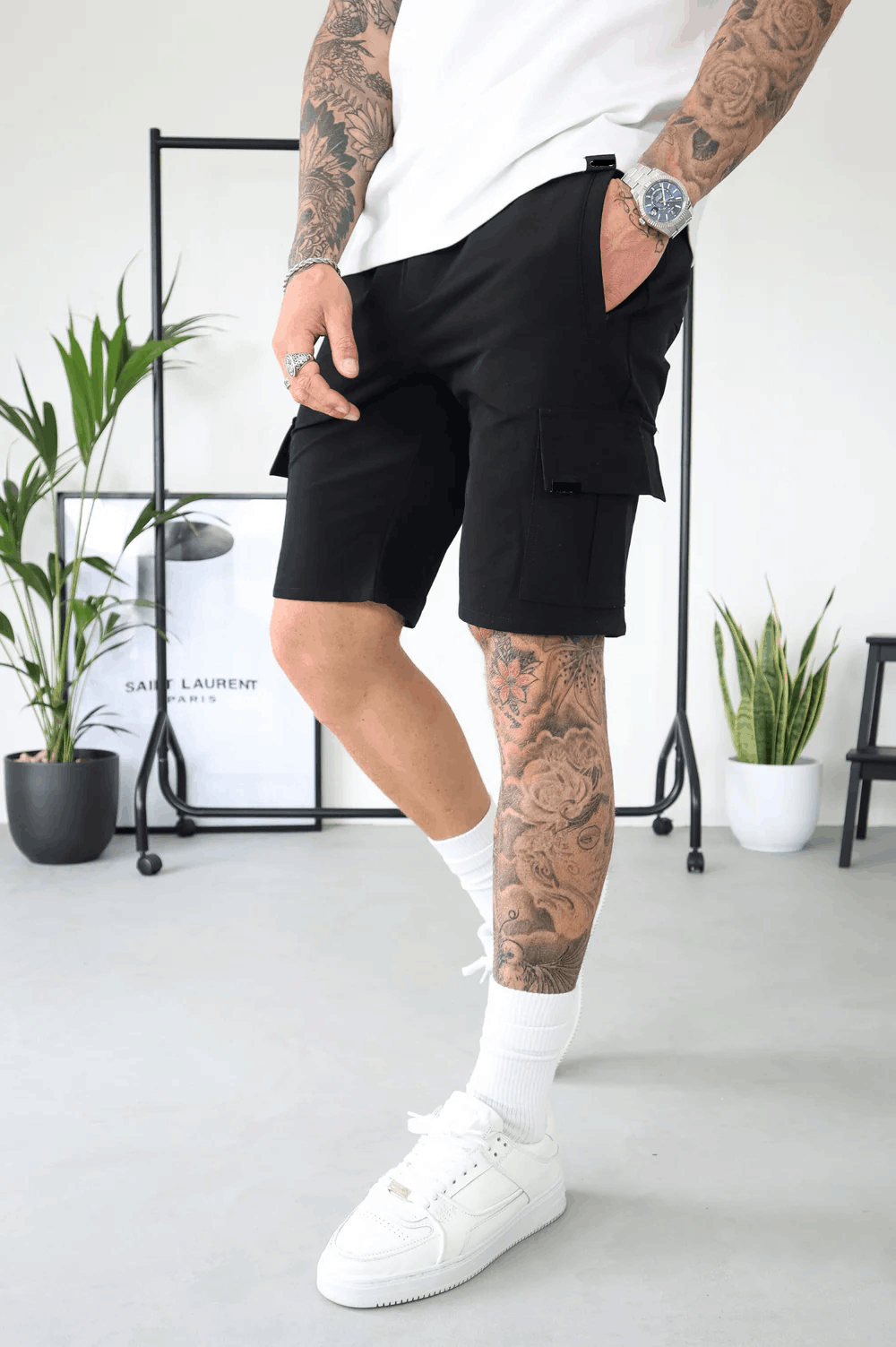 CARGO SHORTS FOR MEN Black Slim Fit