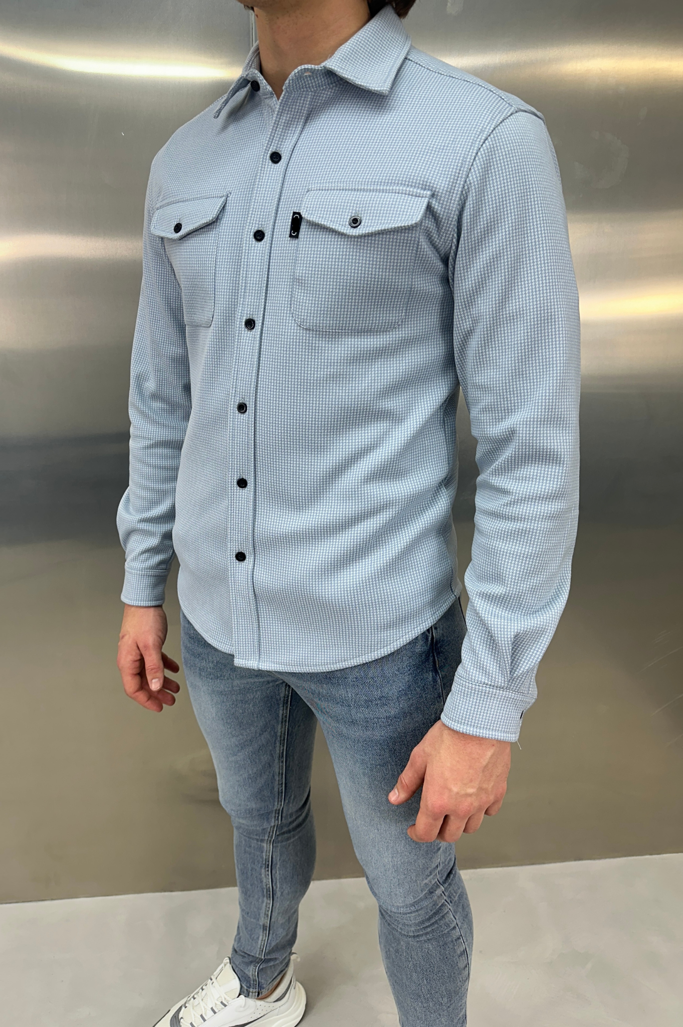 Laurent Garde Houndstooth Overshirt - Denim Blue