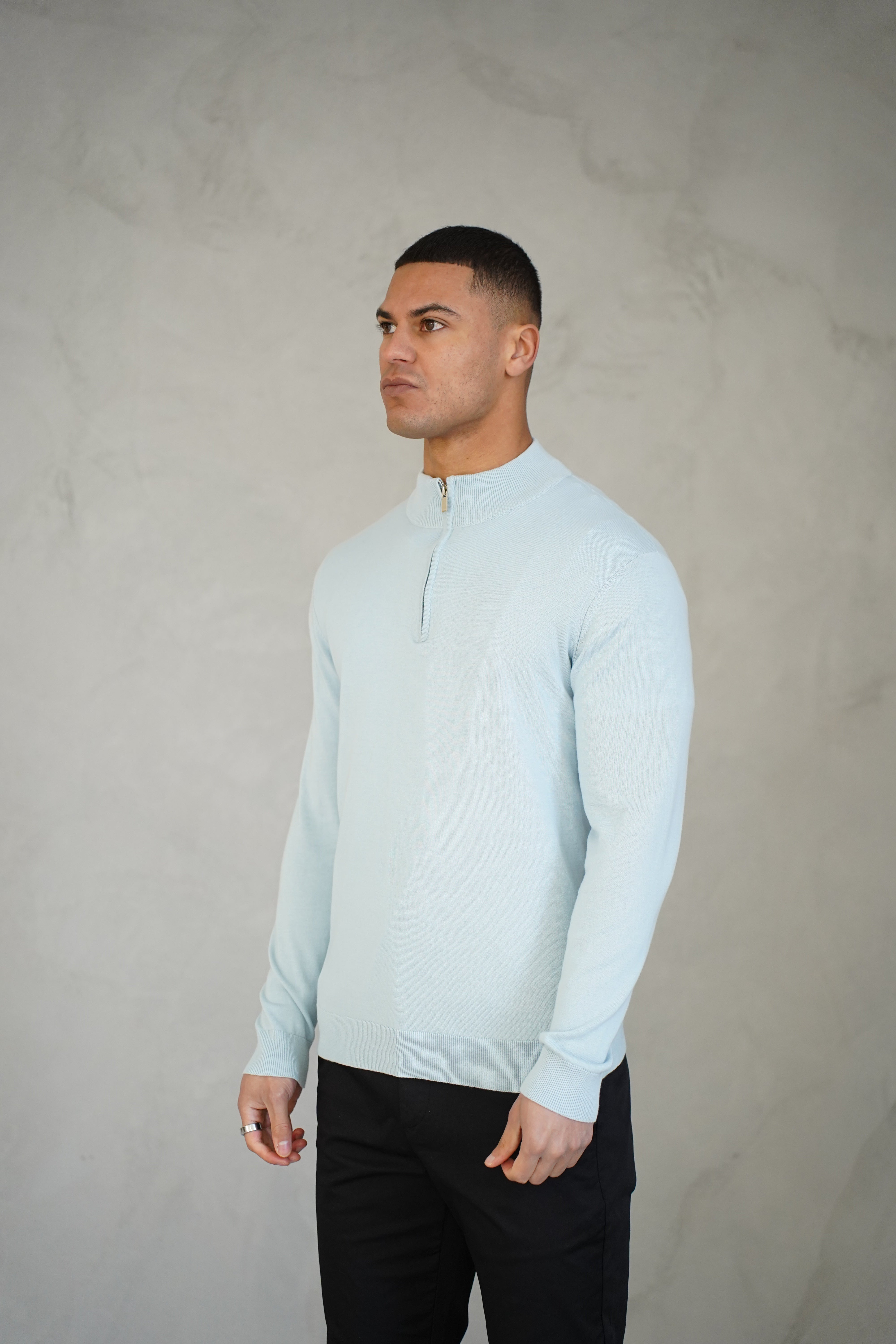 LG Egyptian Cotton 1/4 Zip Top - Sky Blue