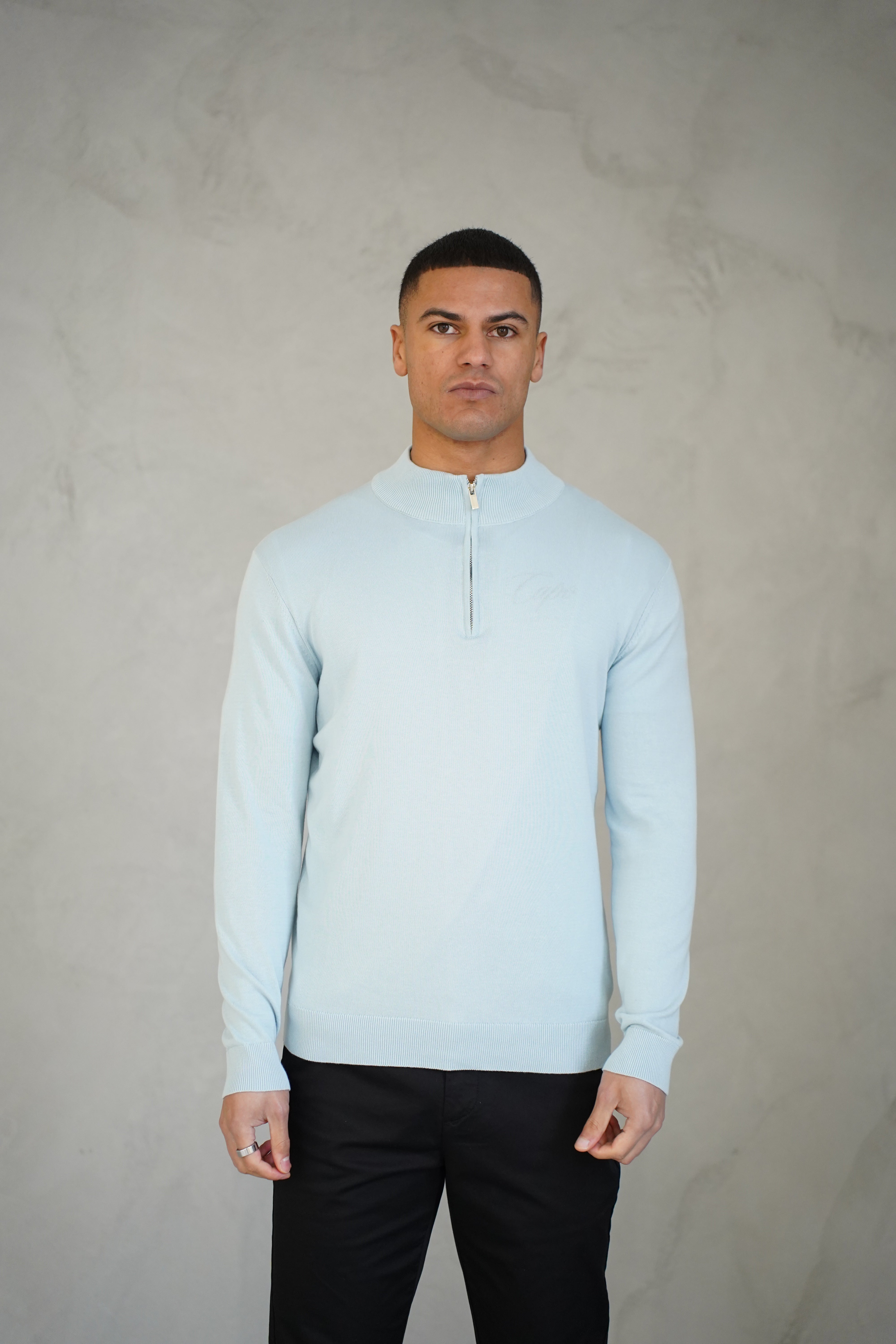LG Egyptian Cotton 1/4 Zip Top - Sky Blue