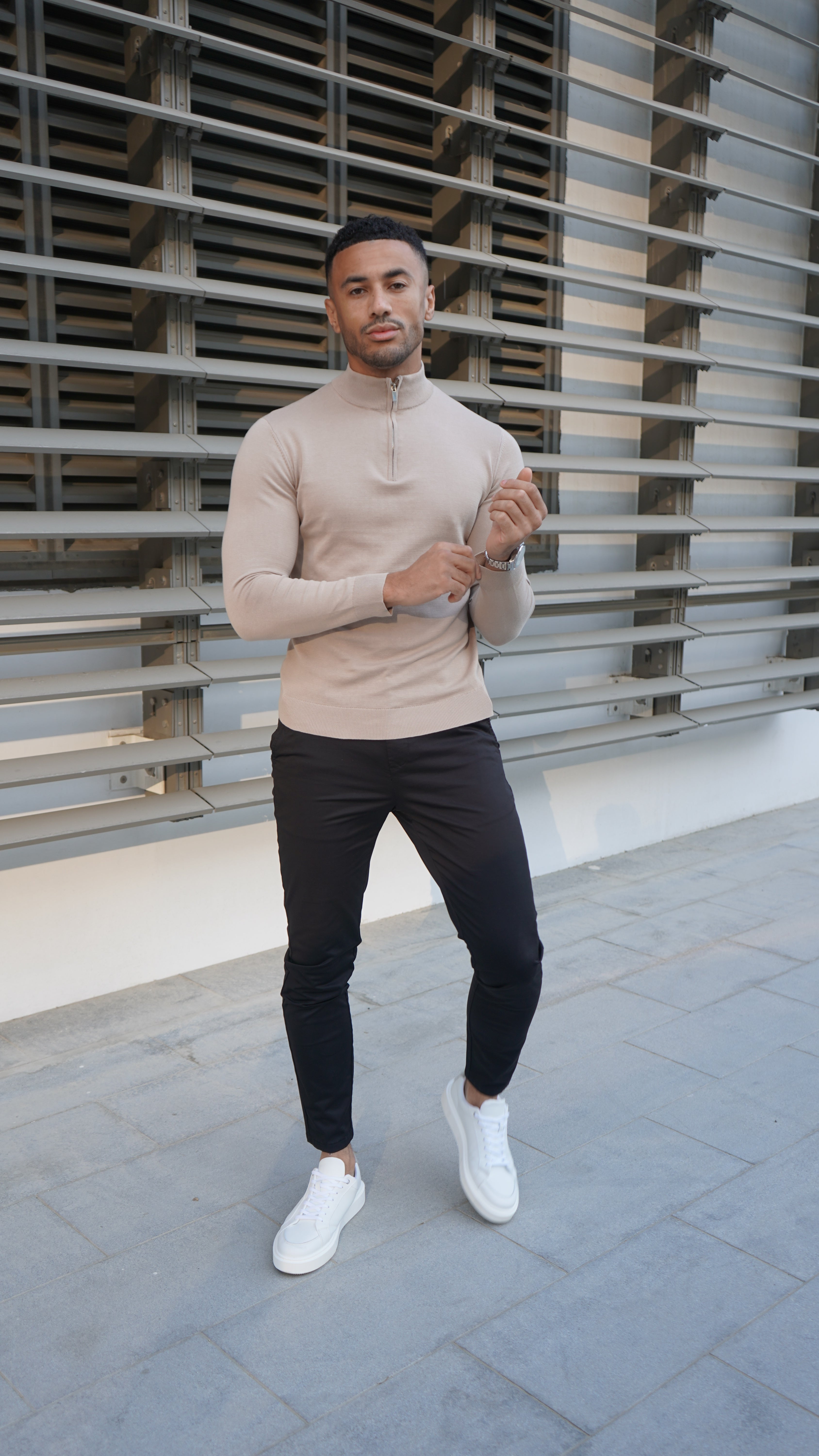 Egyptian Cotton 1/4 Zip Top - Beige