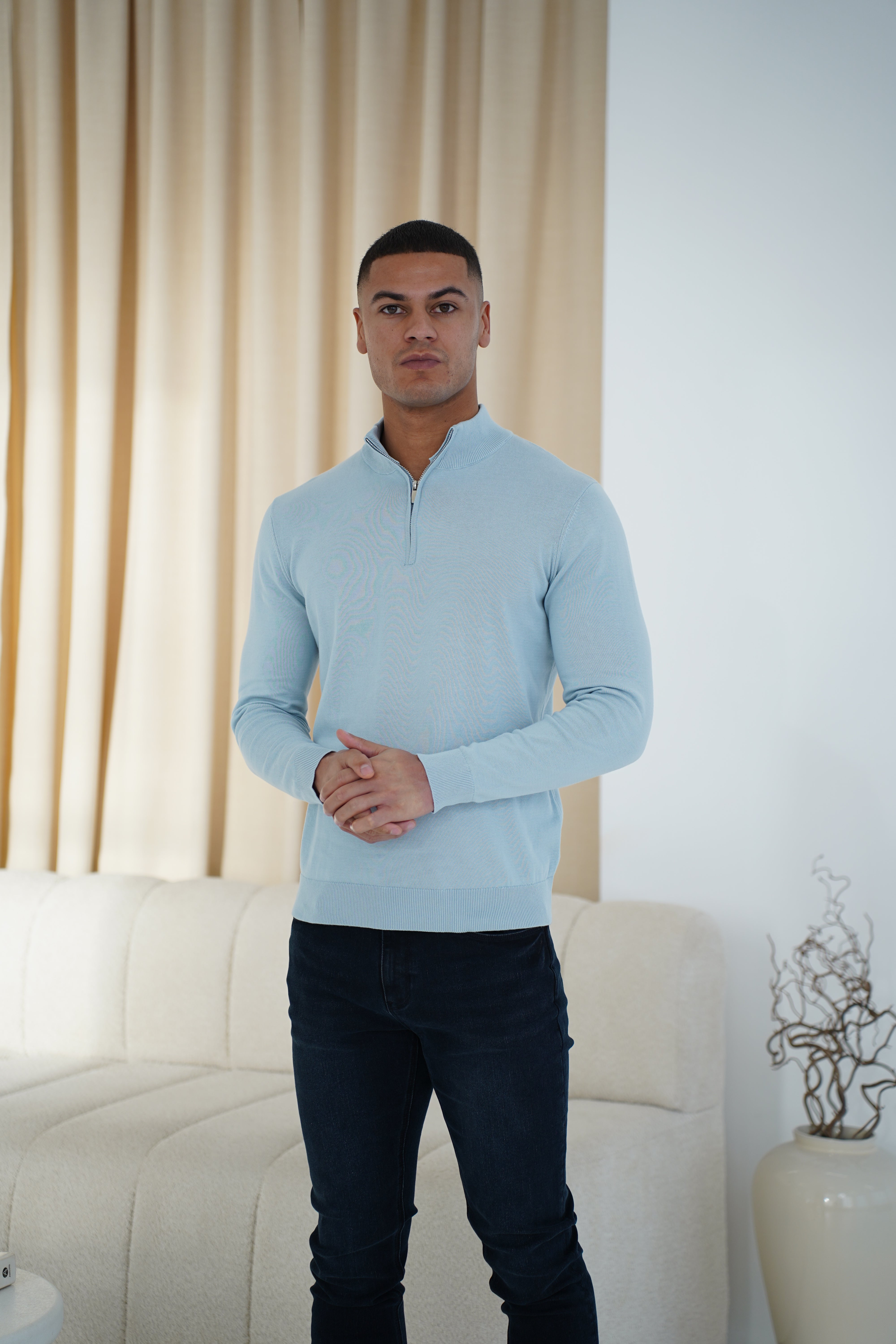 LG Egyptian Cotton 1/4 Zip Top - Sky Blue