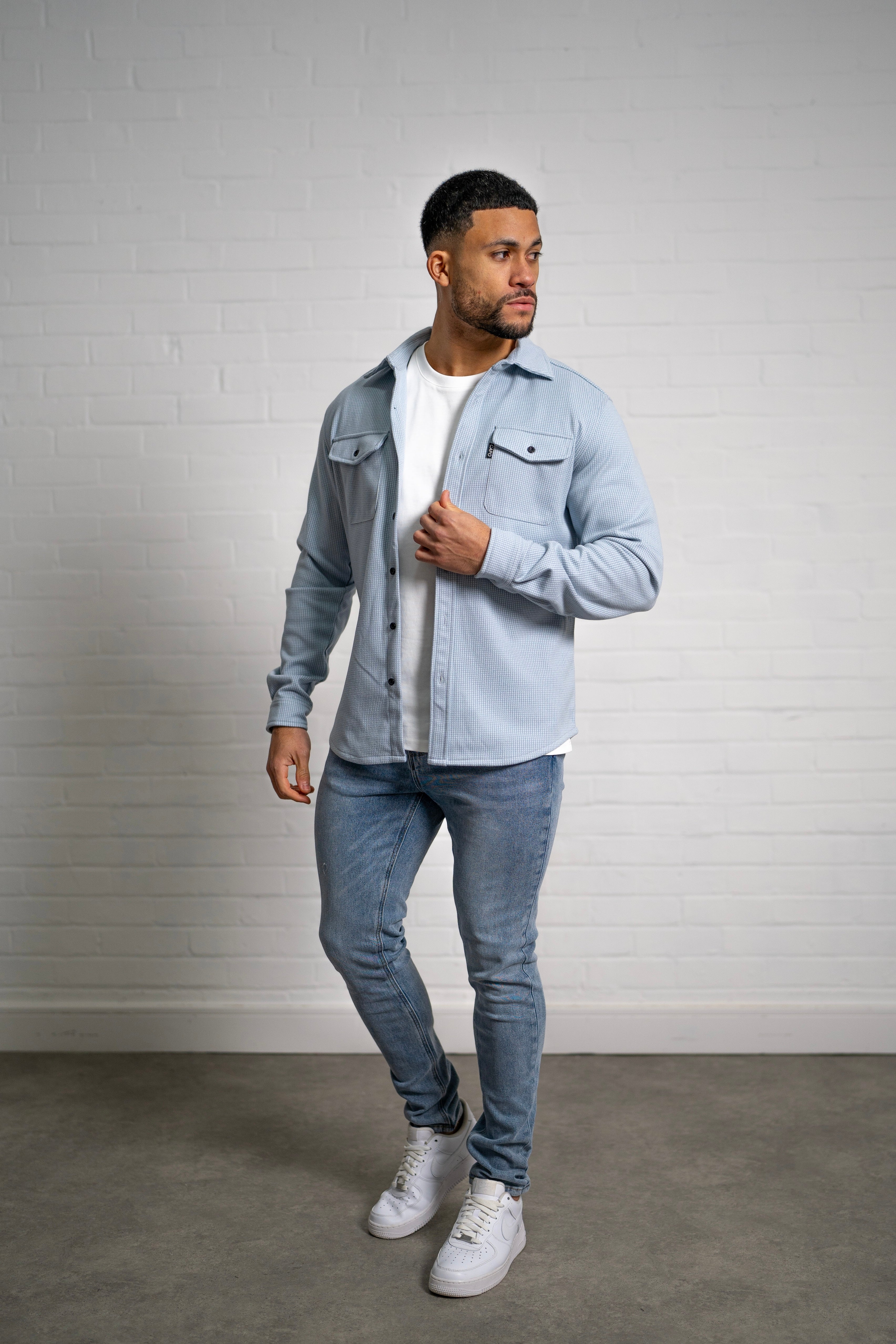 Laurent Garde Houndstooth Overshirt - Denim Blue