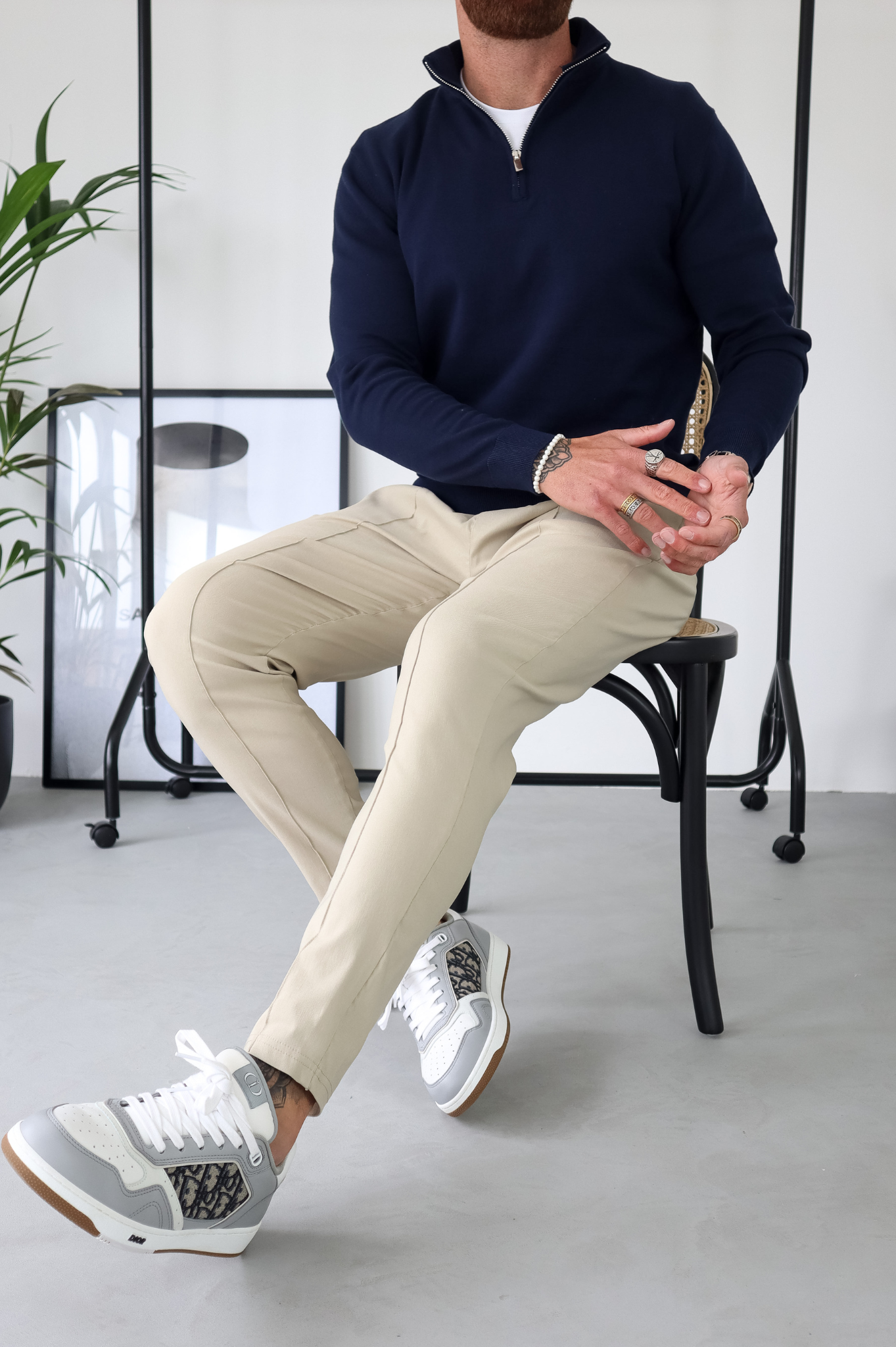 Egyptian Cotton 1/4 Zip Top - Navy Blue