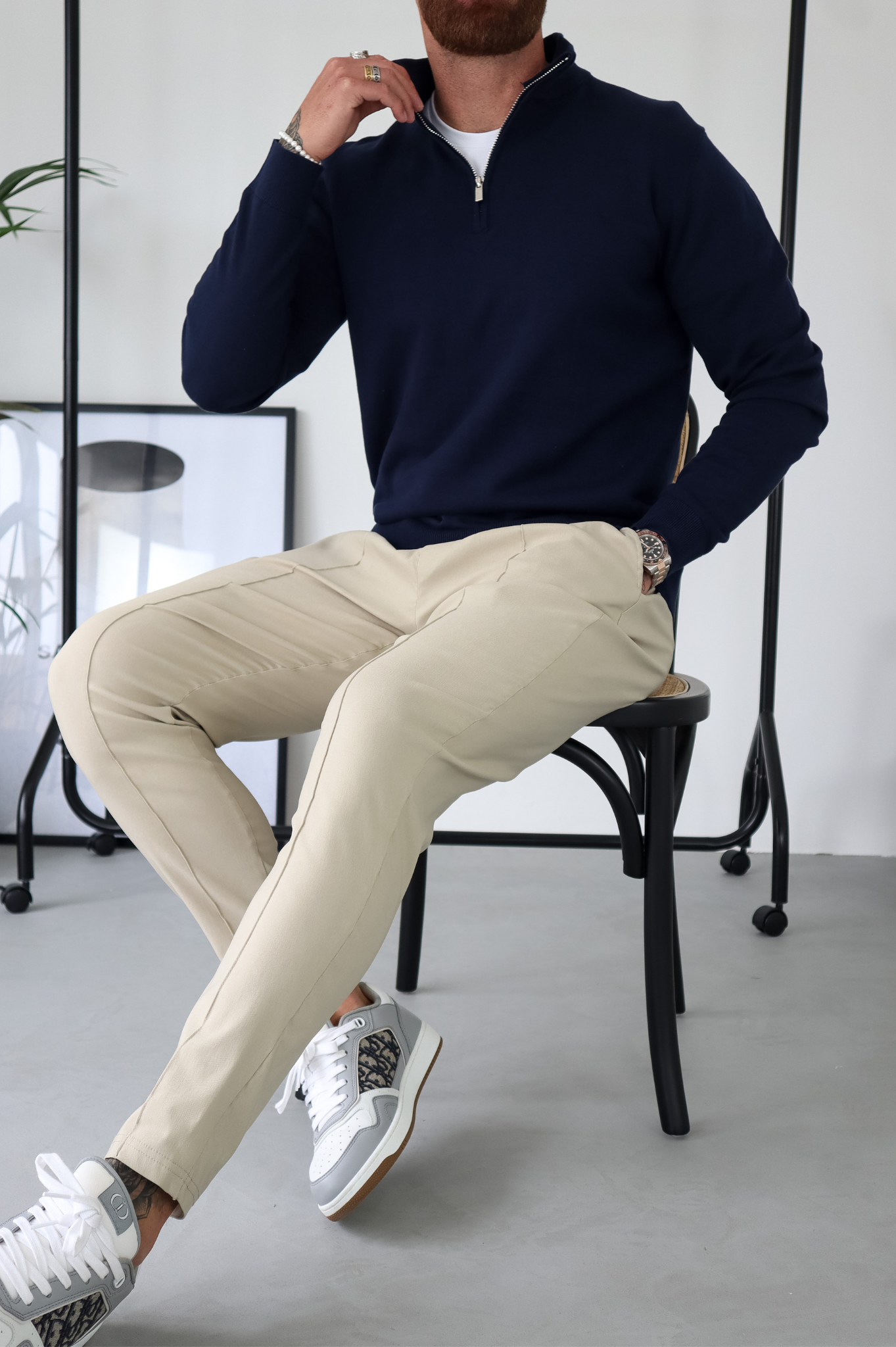 Egyptian Cotton 1/4 Zip Top - Navy Blue
